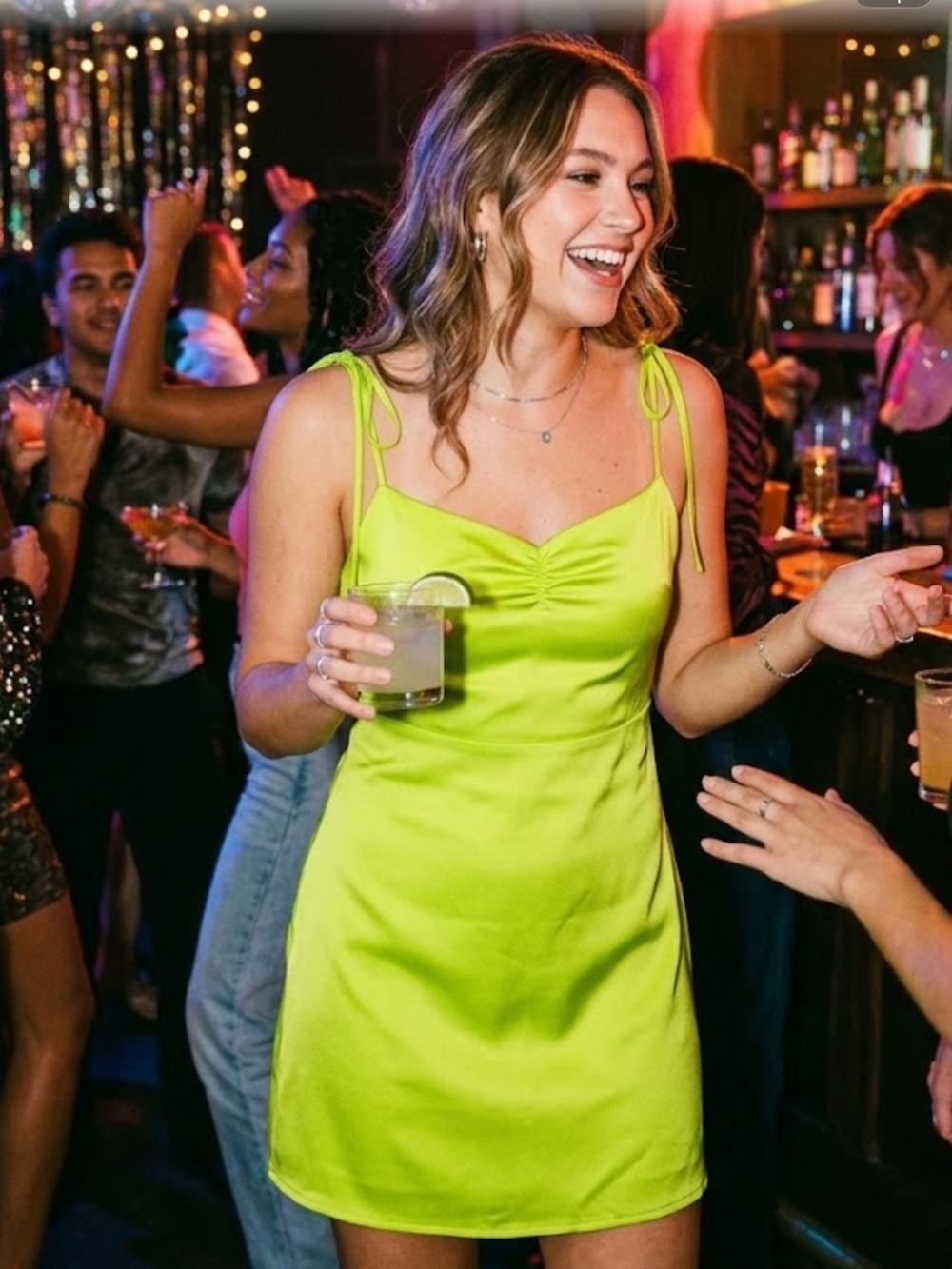 bp Neon Lime Textured Slip Dress